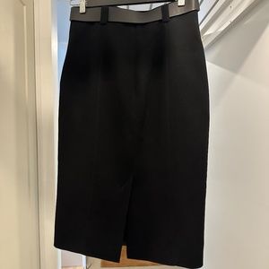 Karen Millen Black High Waisted Knee Length Pencil Skirt & Navy leather Belt